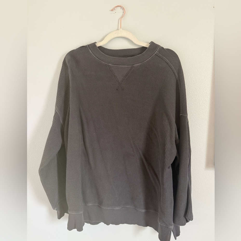 Aerie Women’s Charcoal Crewneck Ribbed Sweater Oversized Small